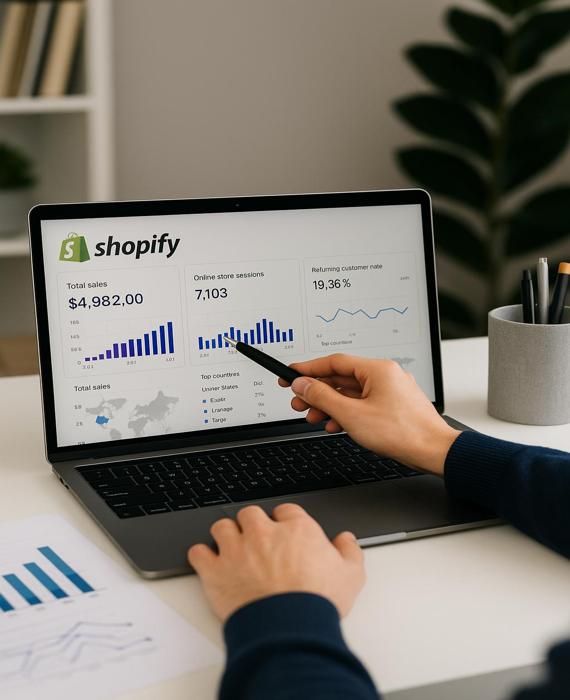 Performans odaklı Shopify ajansı hizmetlerine dair tanıtım görseli.